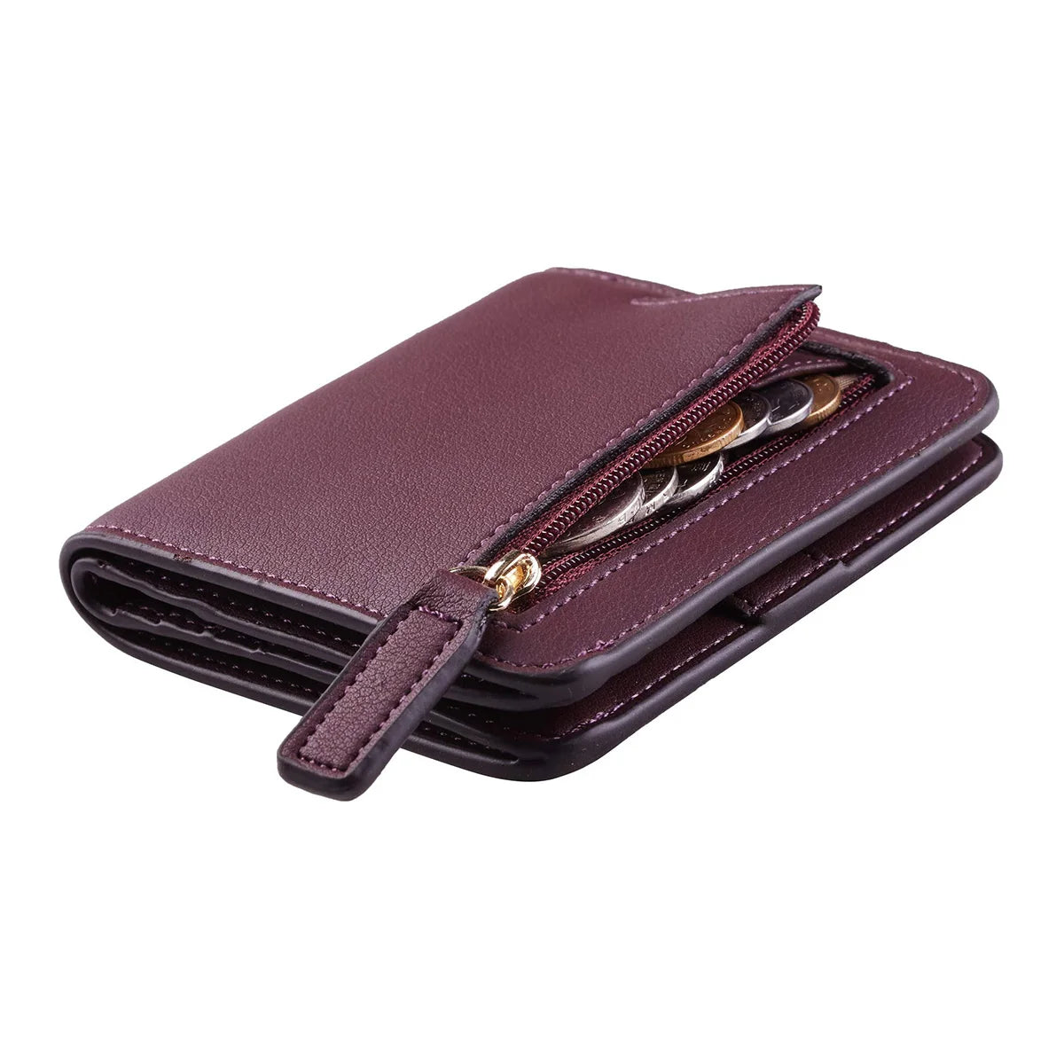 Portefeuille femme compact en cuir PU RFID avec bouton pression et porte-cartes sécurisé — photo 6