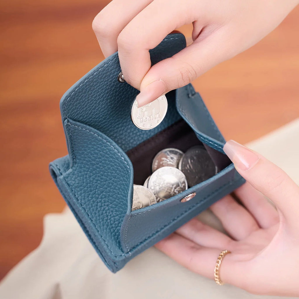 Portefeuille femme compact en simili cuir grainé avec protection RFID — photo 1