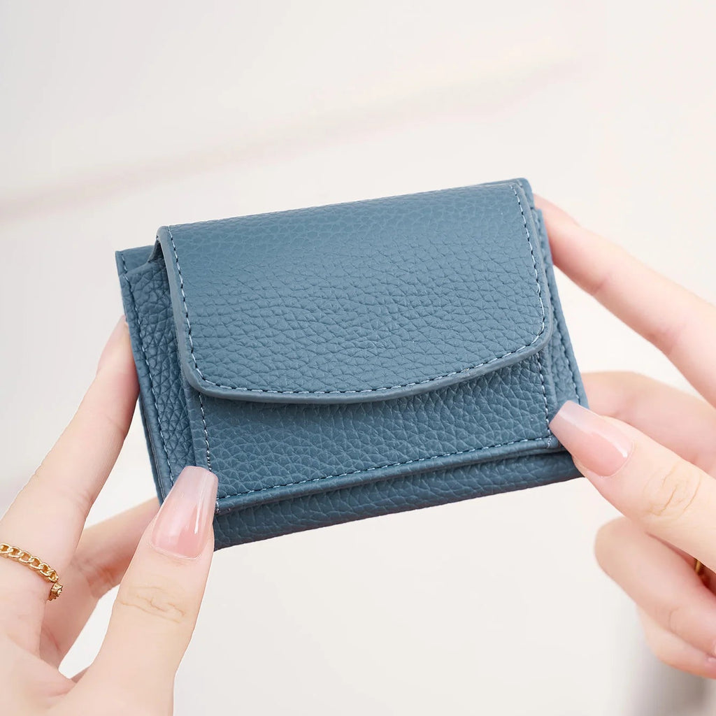 Portefeuille femme compact en simili cuir grainé avec protection RFID — photo 4