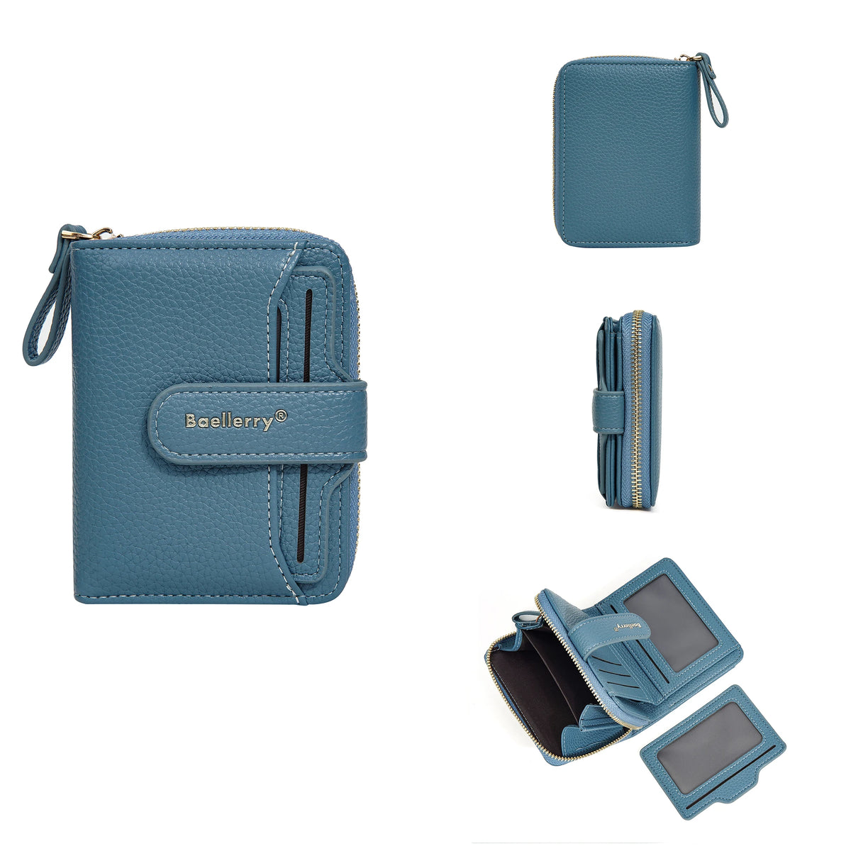 Portefeuille femme compact zippé en cuir PU RFID avec porte-cartes et poche monnaie — photo 11