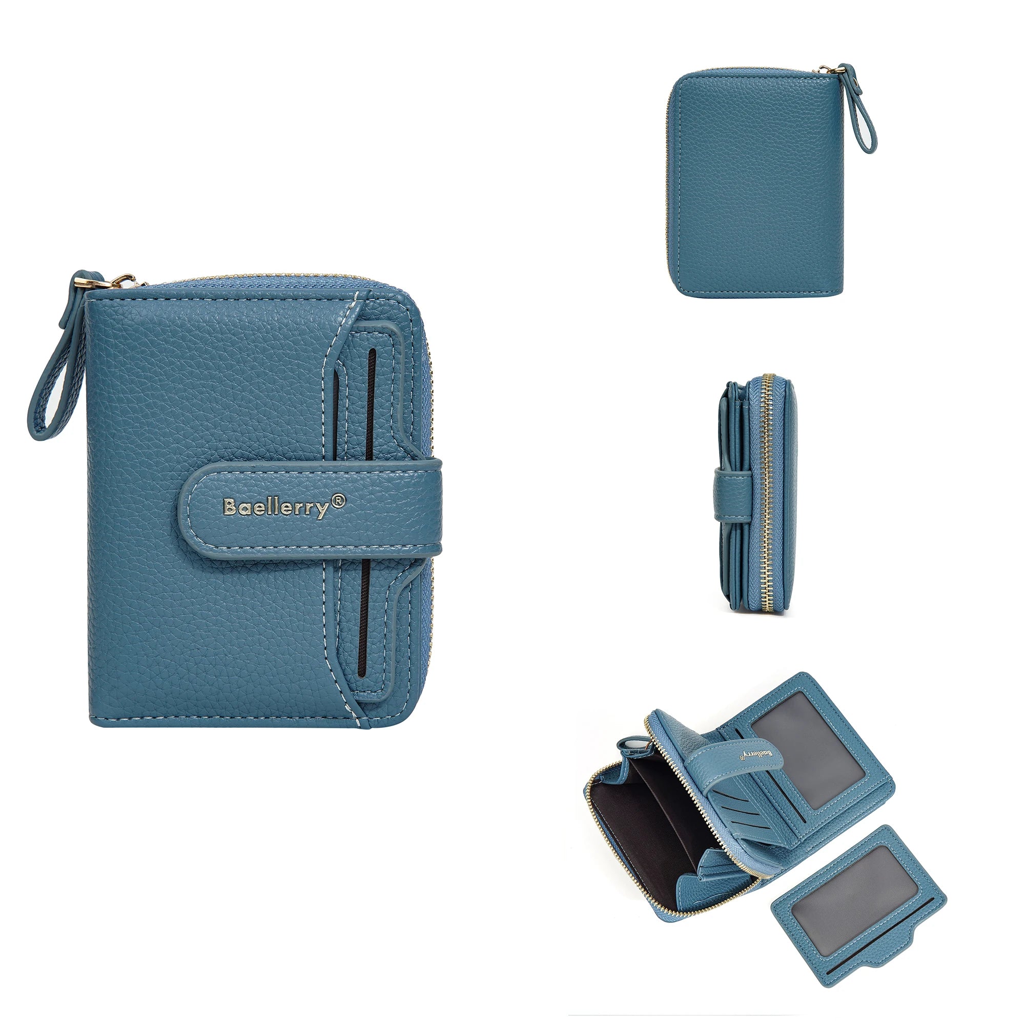 Portefeuille femme compact zippé en cuir PU RFID avec porte-cartes et poche monnaie — photo 11 Image