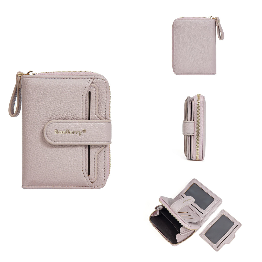 Portefeuille femme compact zippé en cuir PU RFID avec porte-cartes et poche monnaie — photo 12