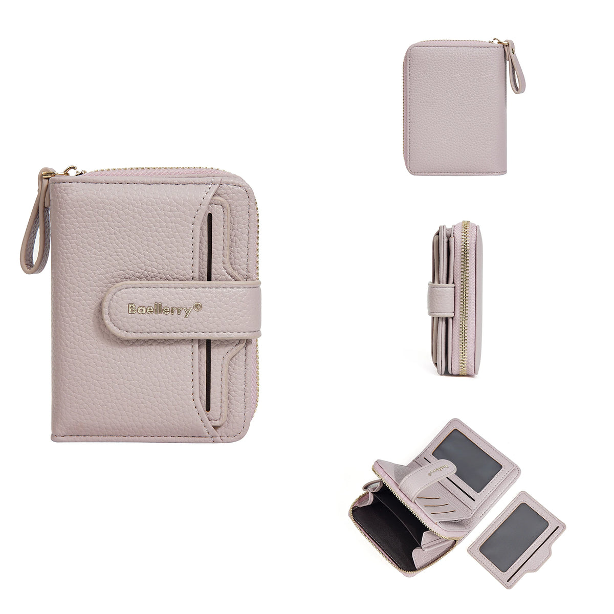 Portefeuille femme compact zippé en cuir PU RFID avec porte-cartes et poche monnaie — photo 12