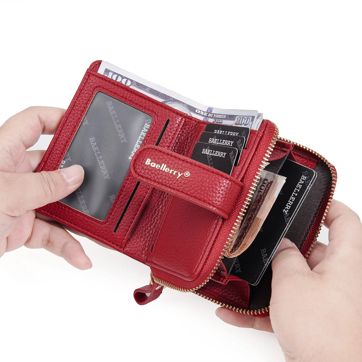 Portefeuille femme compact zippé en cuir PU RFID avec porte-cartes et poche monnaie — photo 2