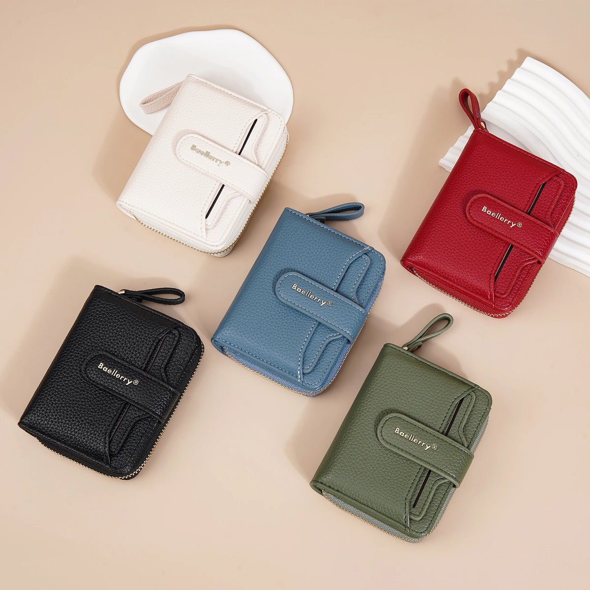 Portefeuille femme compact zippé en cuir PU RFID avec porte-cartes et poche monnaie — photo 3