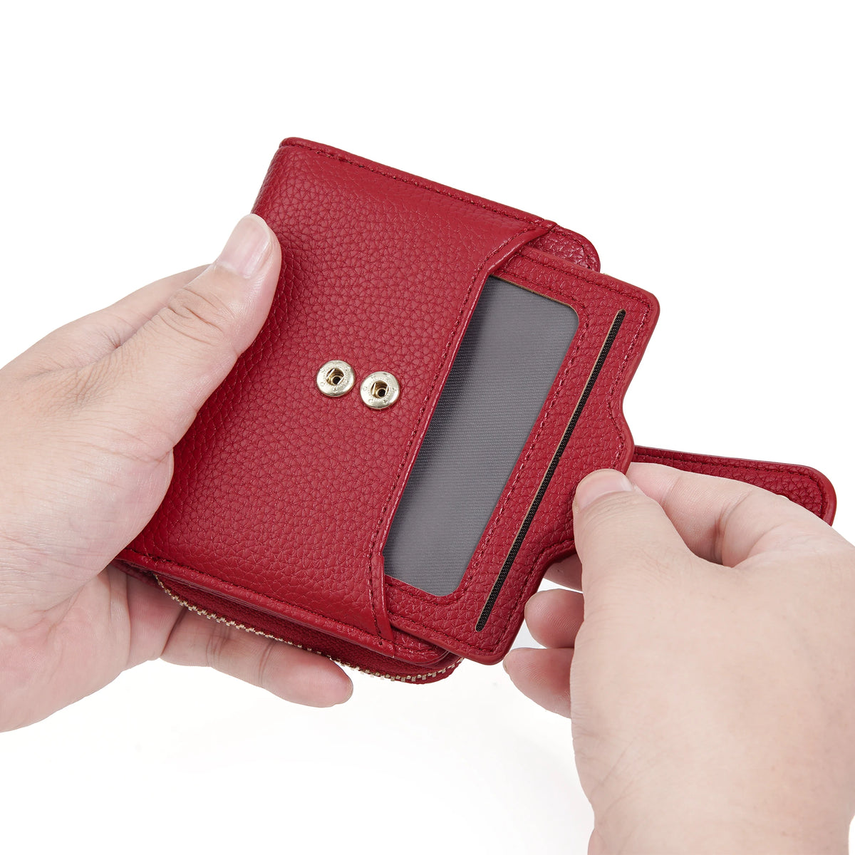 Portefeuille femme compact zippé en cuir PU RFID avec porte-cartes et poche monnaie — photo 6