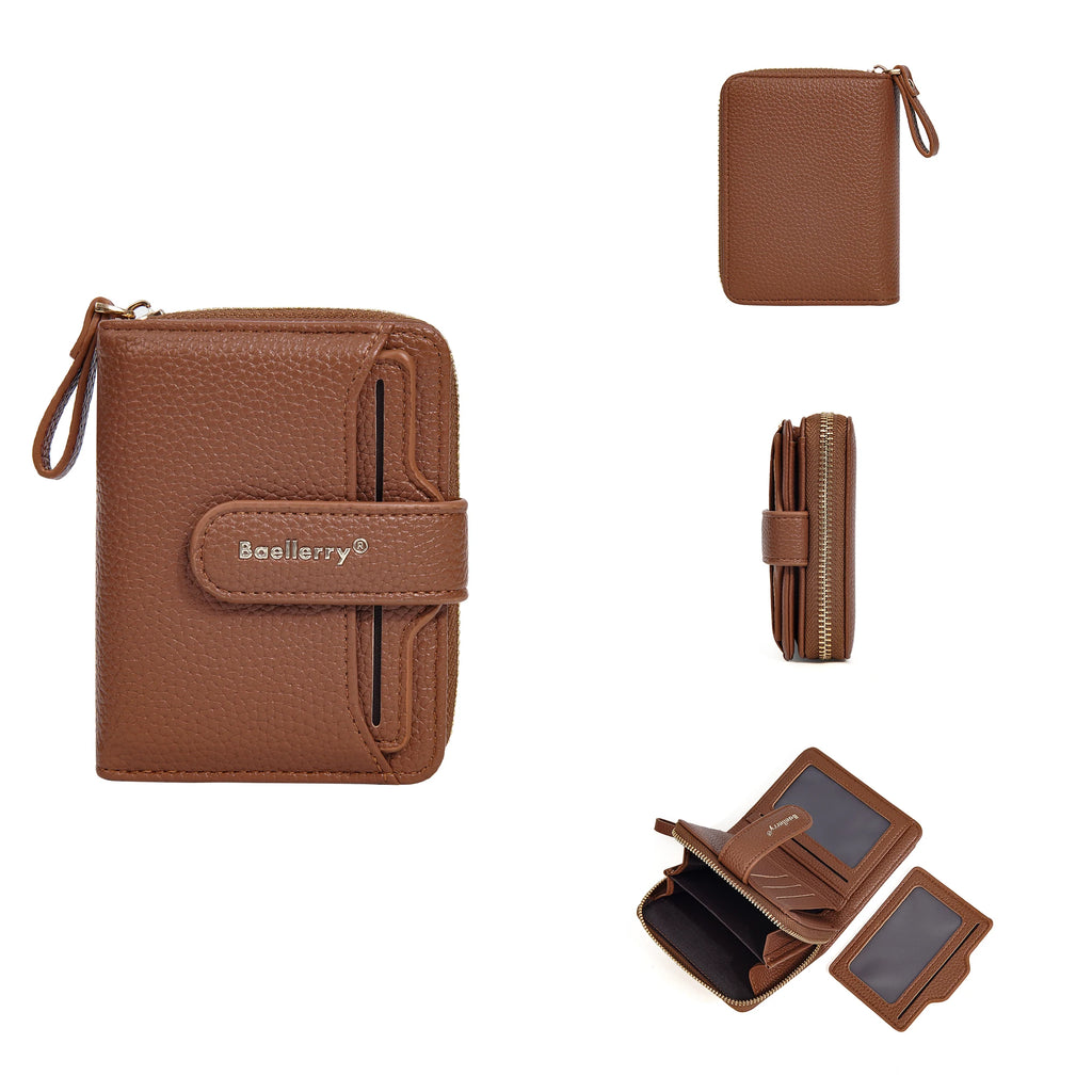 Portefeuille femme compact zippé en cuir PU RFID avec porte-cartes et poche monnaie — photo 7
