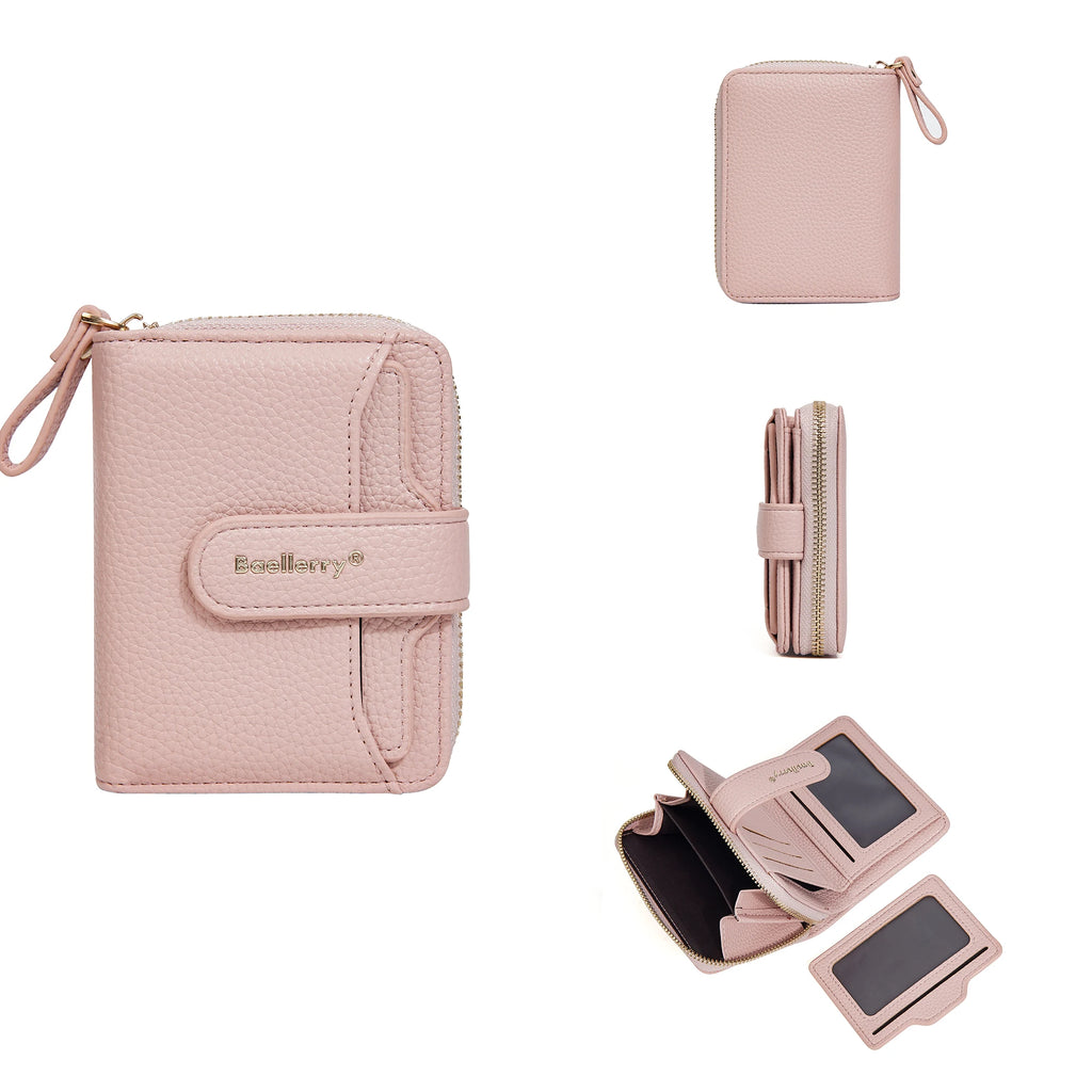 Portefeuille femme compact zippé en cuir PU RFID avec porte-cartes et poche monnaie — photo 8