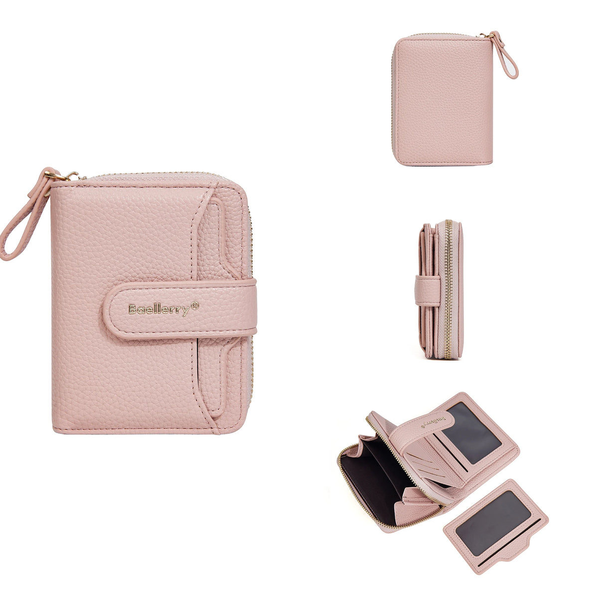 Portefeuille femme compact zippé en cuir PU RFID avec porte-cartes et poche monnaie — photo 8