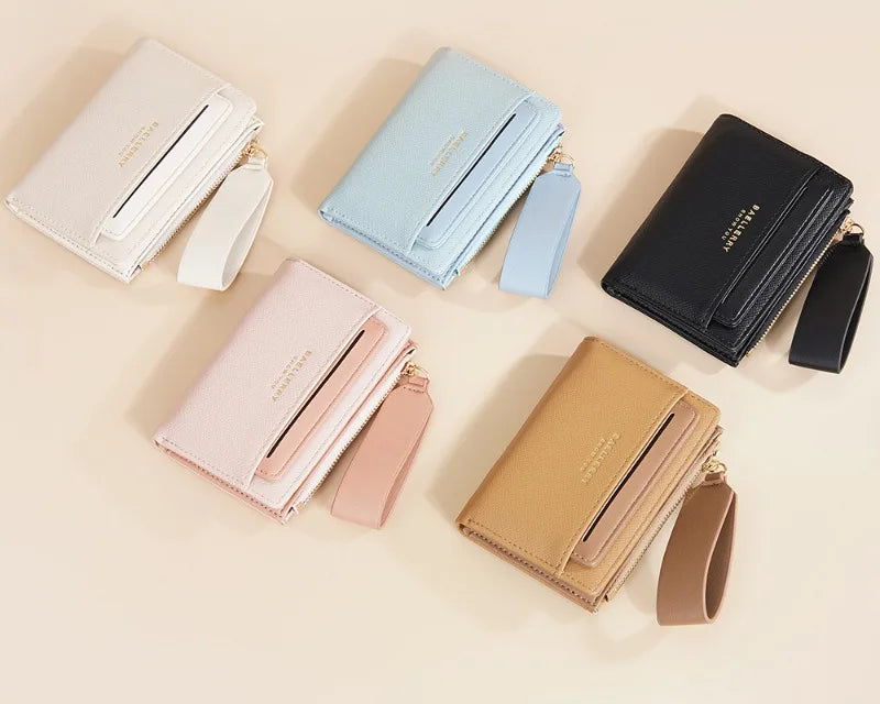 Portefeuille femme compact en cuir PU slim avec zip et porte-cartes multiple — photo 1