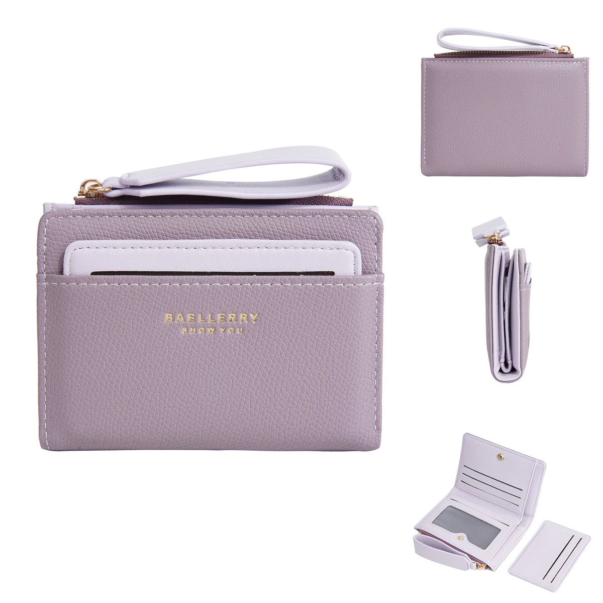 Portefeuille femme compact en cuir PU slim avec zip et porte-cartes multiple — photo 11