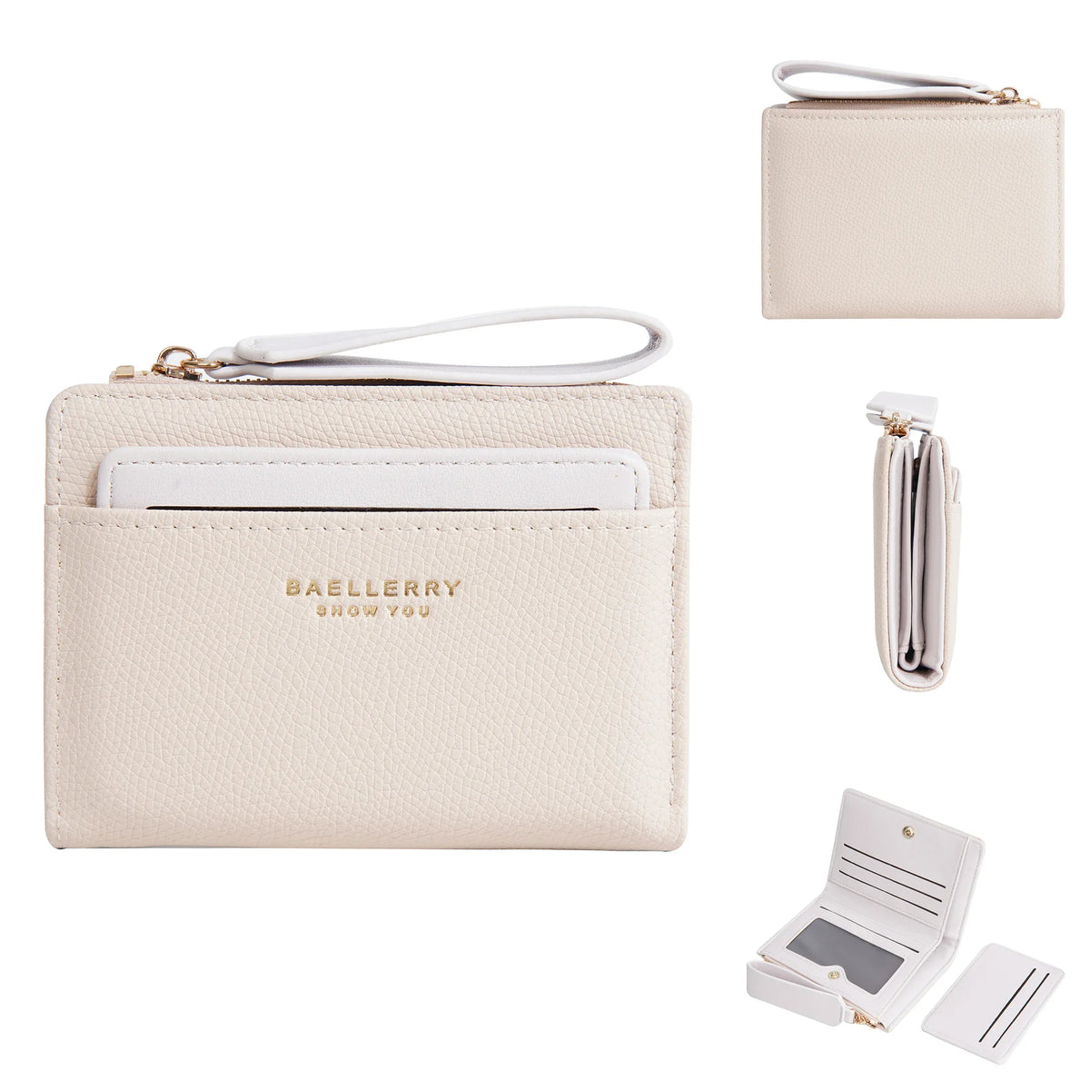 Portefeuille femme compact en cuir PU slim avec zip et porte-cartes multiple — photo 12