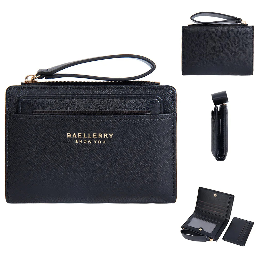 Portefeuille femme compact en cuir PU slim avec zip et porte-cartes multiple — photo 13