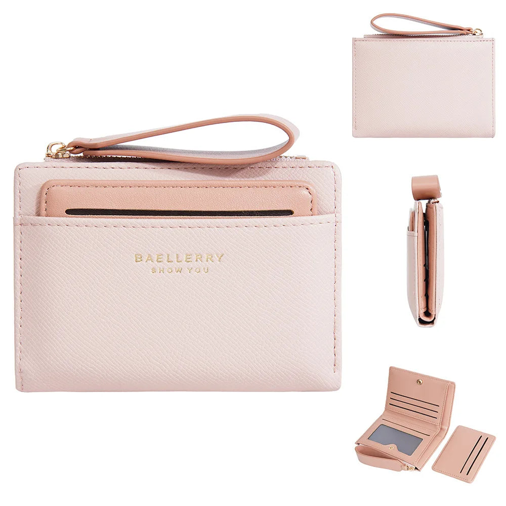 Portefeuille femme compact en cuir PU slim avec zip et porte-cartes multiple — photo 14