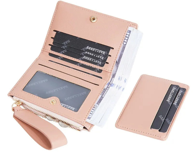 Portefeuille femme compact en cuir PU slim avec zip et porte-cartes multiple — photo 3