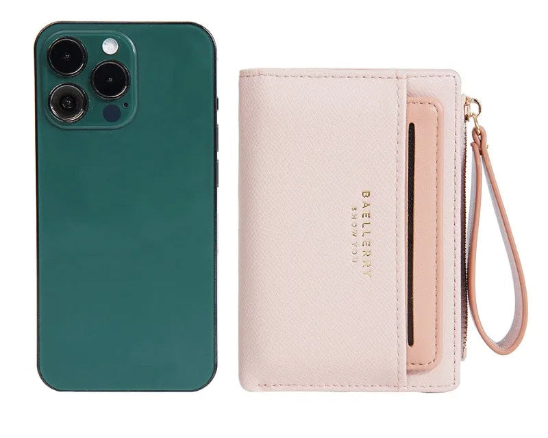 Portefeuille femme compact en cuir PU slim avec zip et porte-cartes multiple — photo 4