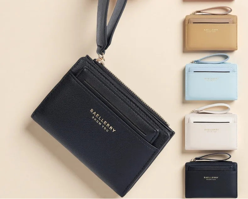 Portefeuille femme compact en cuir PU slim avec zip et porte-cartes multiple — photo 5