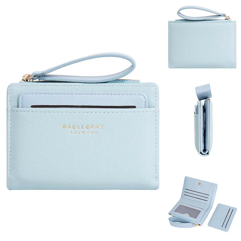 Portefeuille femme compact en cuir PU slim avec zip et porte-cartes multiple — photo 7