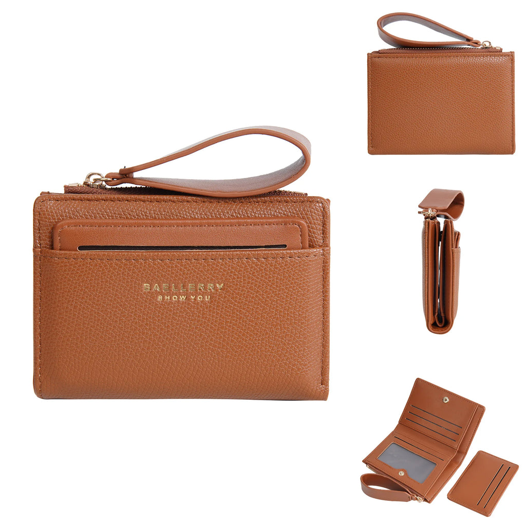 Portefeuille femme compact en cuir PU slim avec zip et porte-cartes multiple — photo 8