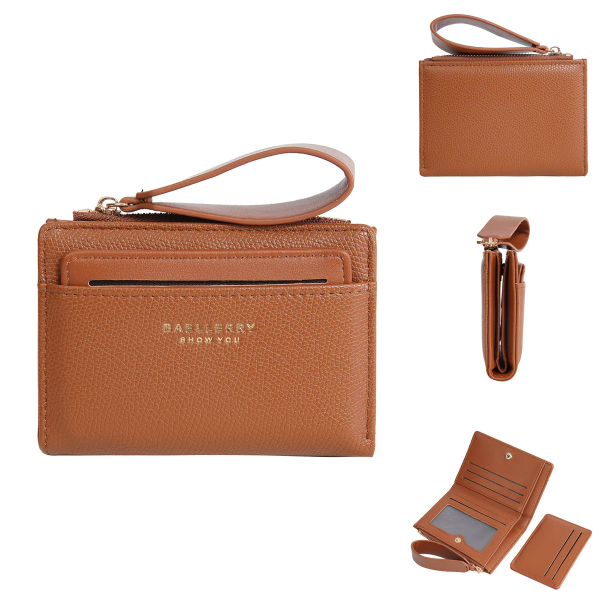 Portefeuille femme compact en cuir PU slim avec zip et porte-cartes multiple — photo 8