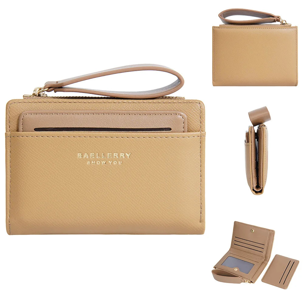 Portefeuille femme compact en cuir PU slim avec zip et porte-cartes multiple — photo 9