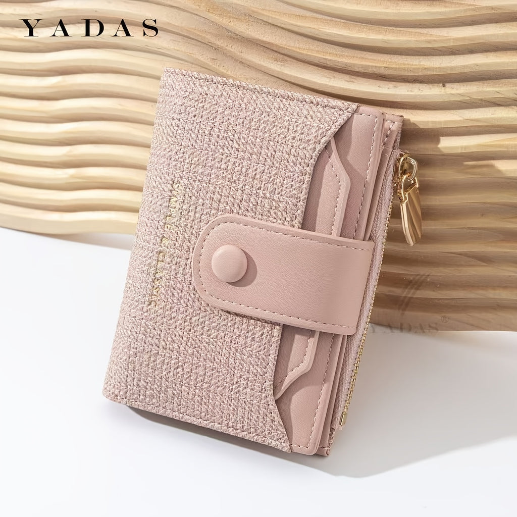 Portefeuille femme compact texture tissée, 12,5 cm fermé