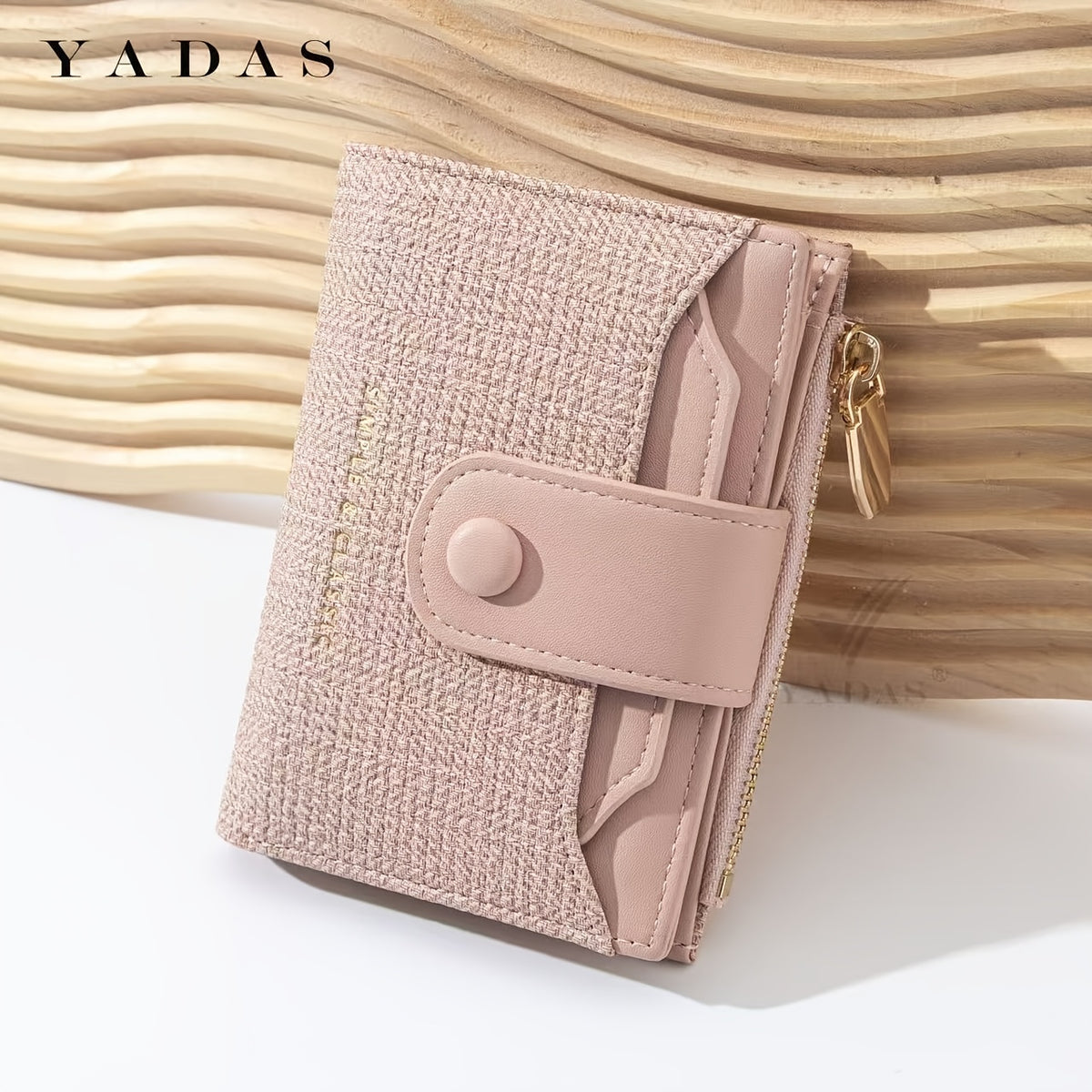 Portefeuille femme compact texture tissée, 12,5 cm fermé