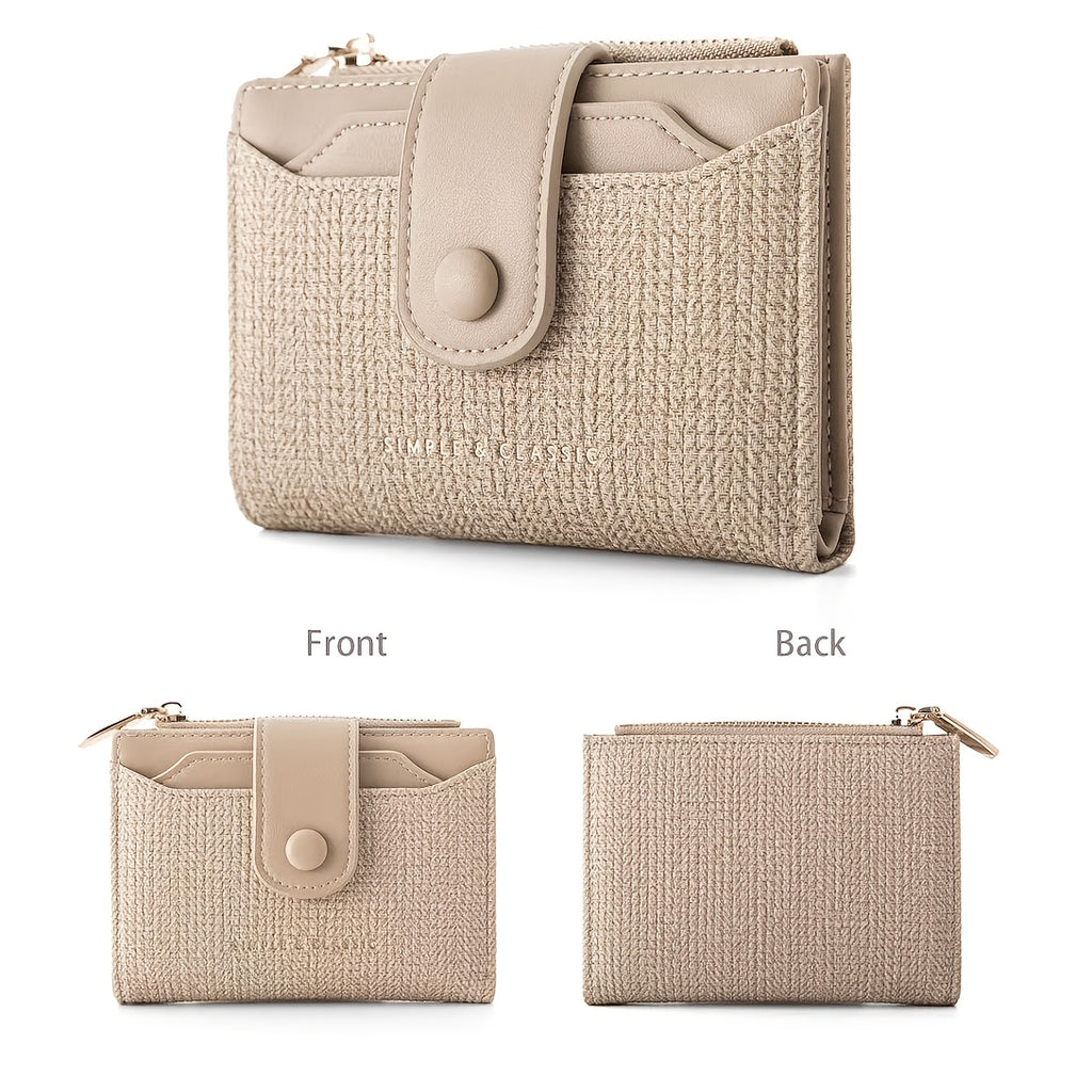 Portefeuille femme compact texture tissée, 12,5 cm fermé