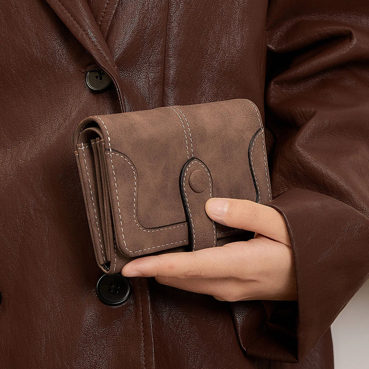 Portefeuille femme compact vintage en cuir PU avec rabat, zip et grande capacité — photo 1
