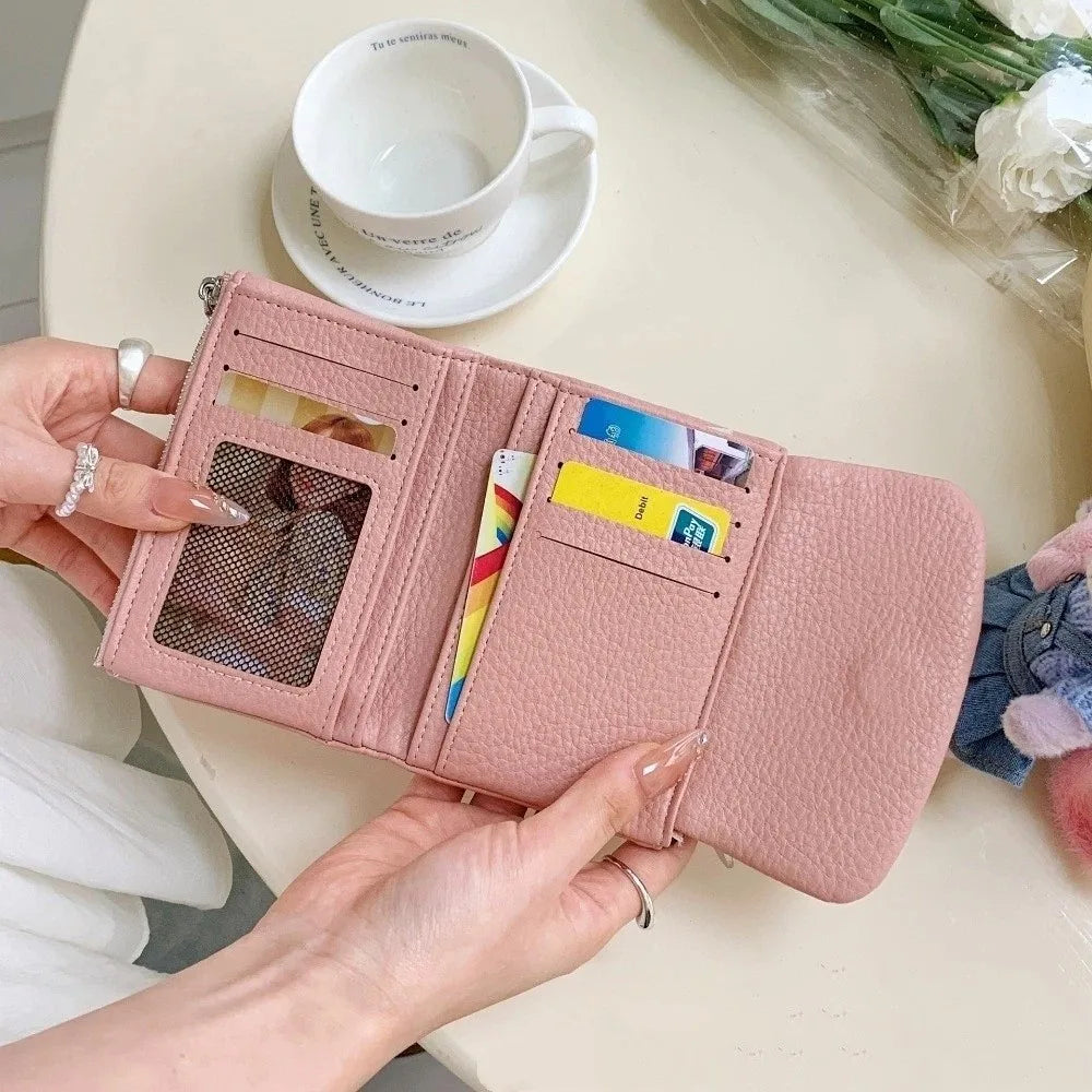 Portefeuille femme compact en cuir PU souple avec fermeture zippée et porte-monnaie — photo 2