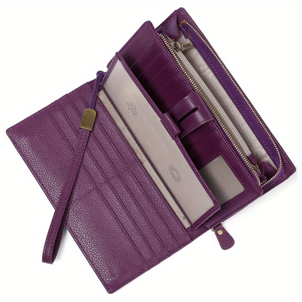 Portefeuille femme compagnon en cuir anti-RFID 17 cartes