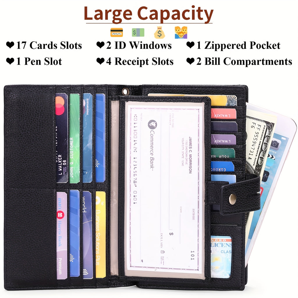 Portefeuille femme compagnon en cuir anti-RFID 17 cartes