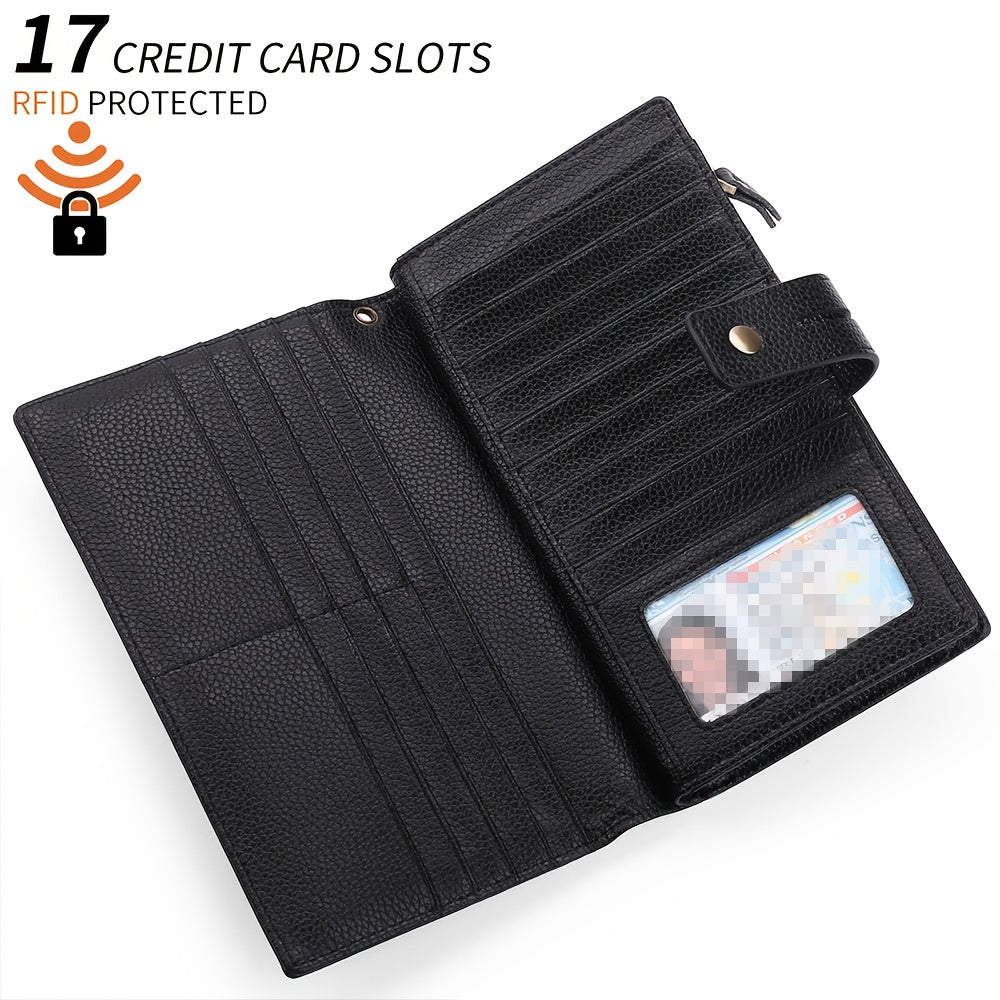 Portefeuille femme compagnon en cuir anti-RFID 17 cartes