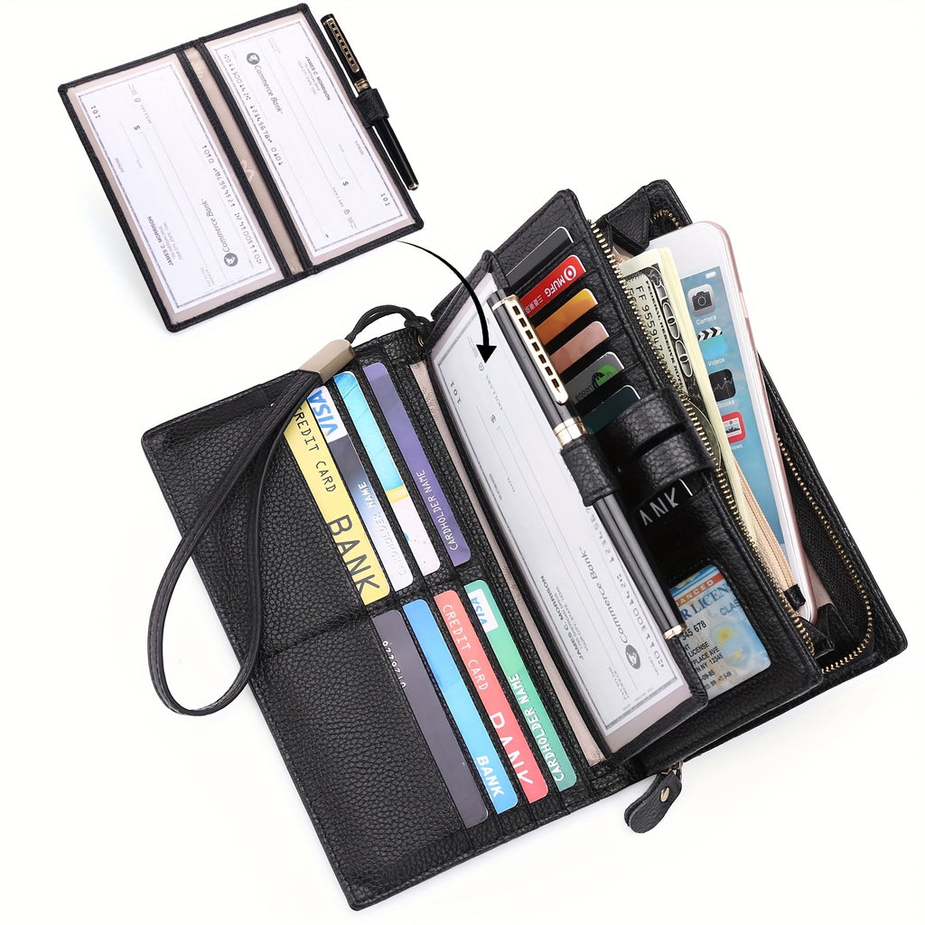 Portefeuille femme compagnon en cuir anti-RFID 17 cartes