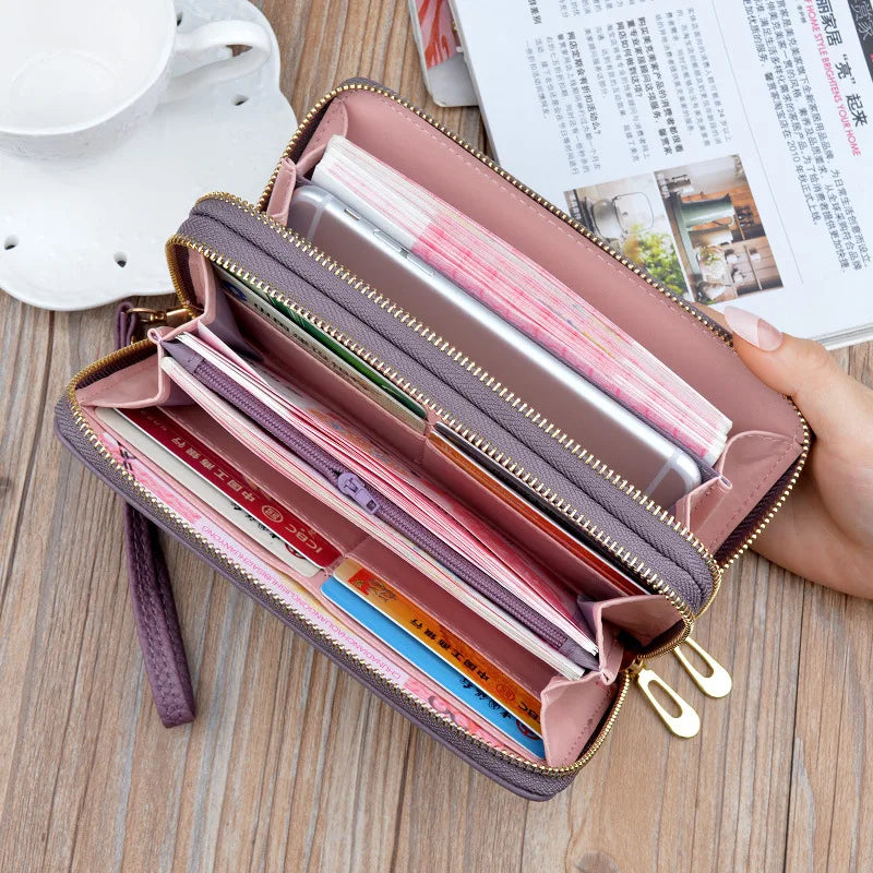 Portefeuille compagnon pour femme en cuir pu à double fermeture — photo 2