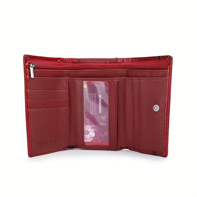 Portefeuille femme court croco verni à fermoir métal clip