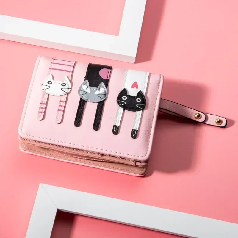 Portefeuille court pour femme motif chat en cuir PU avec porte-monnaie zippé — photo 1