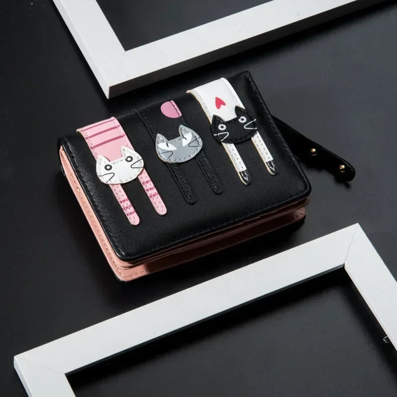 Portefeuille court pour femme motif chat en cuir PU avec porte-monnaie zippé — photo 4