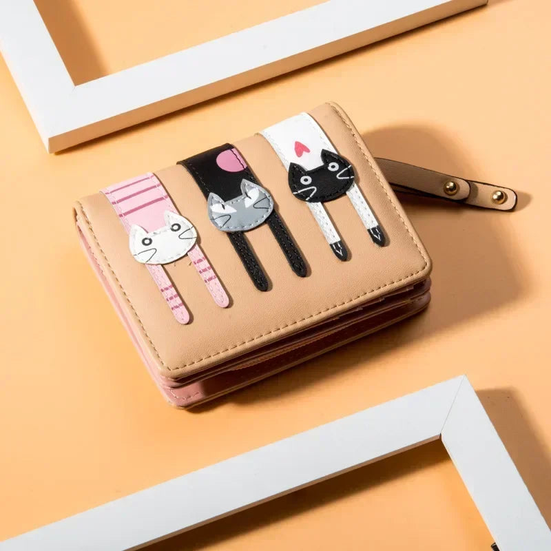 Portefeuille court pour femme motif chat en cuir PU avec porte-monnaie zippé — photo 6