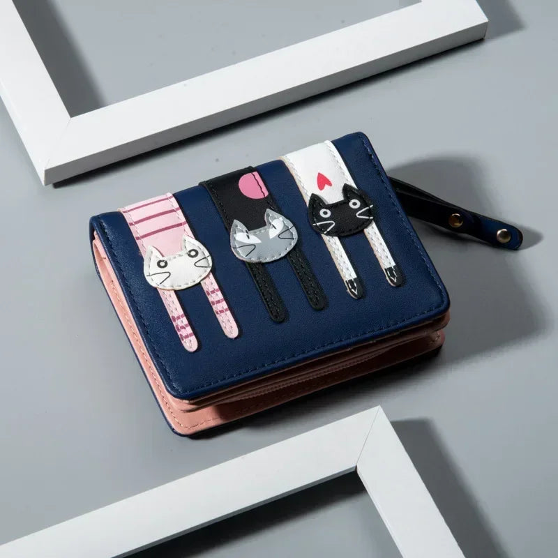 Portefeuille court pour femme motif chat en cuir PU avec porte-monnaie zippé — photo 7