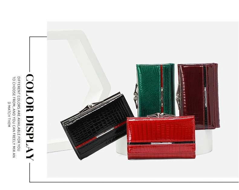 Portefeuille femme court gaufré croco, sept fentes cartes
