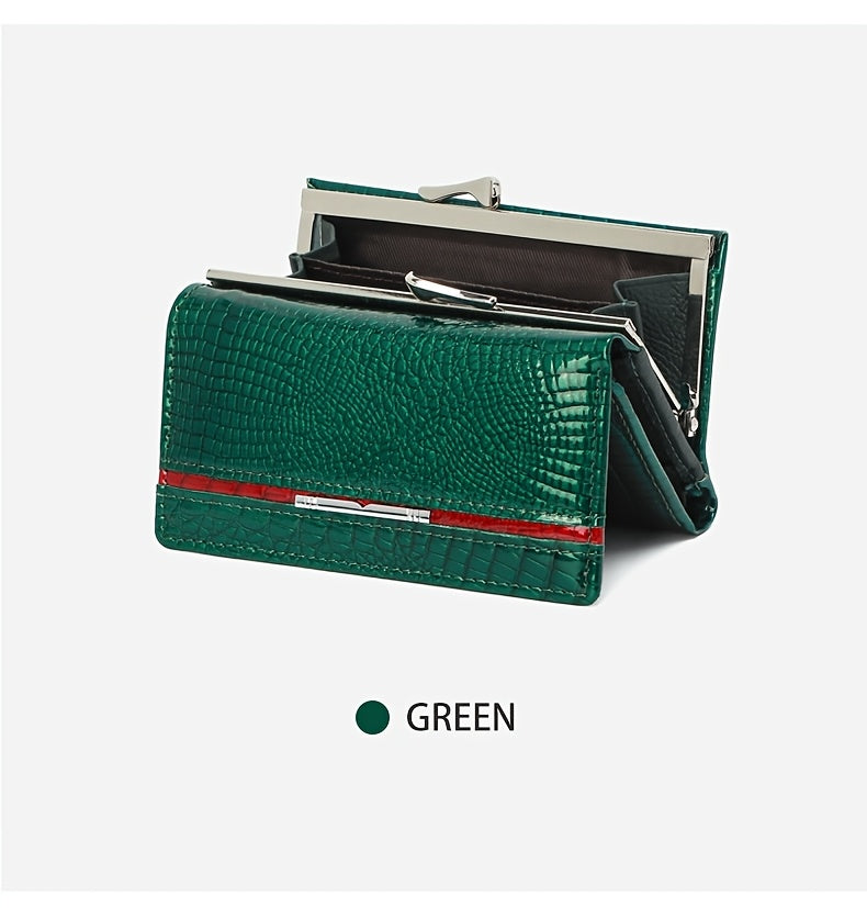 Portefeuille femme court gaufré croco, sept fentes cartes