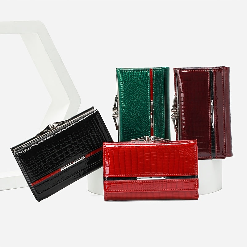 Portefeuille femme court gaufré croco, sept fentes cartes