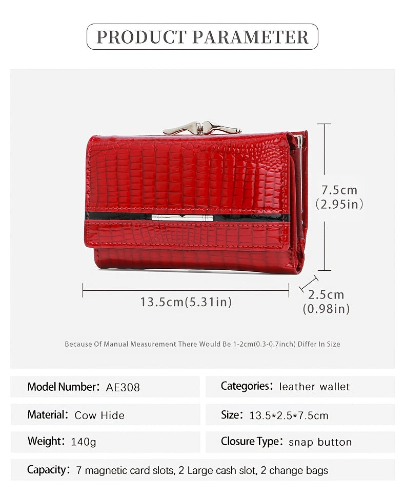 Portefeuille femme court gaufré croco, sept fentes cartes
