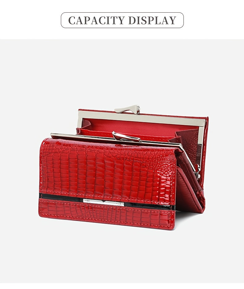 Portefeuille femme court gaufré croco, sept fentes cartes
