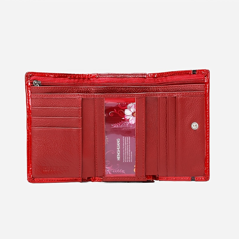 Portefeuille femme court gaufré croco, sept fentes cartes