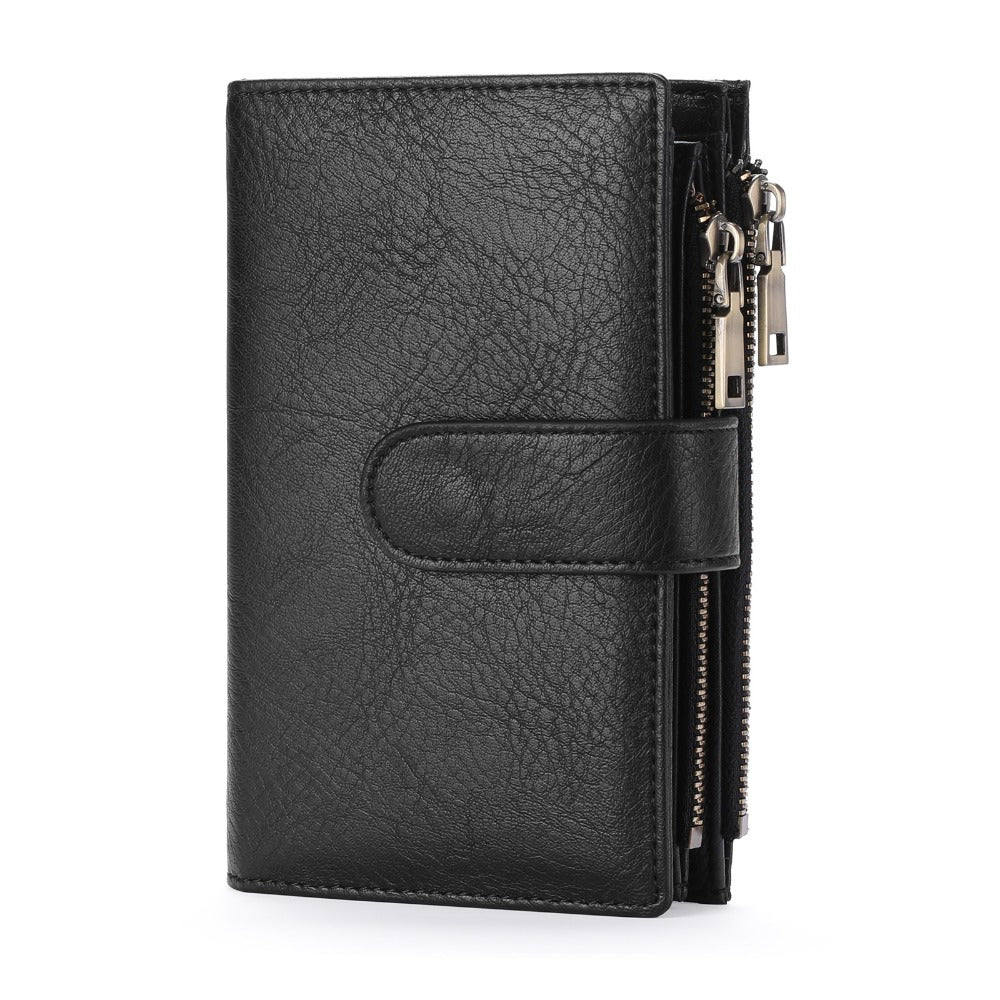 Portefeuille femme court noir anti-RFID, 16 emplacements cartes