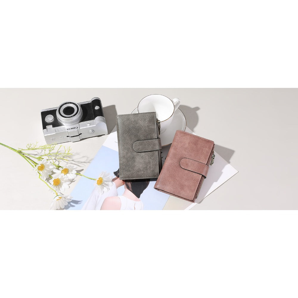 Portefeuille femme court noir anti-RFID, 16 emplacements cartes
