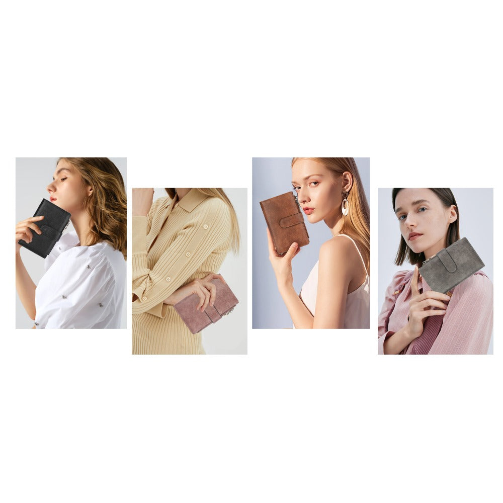 Portefeuille femme court noir anti-RFID, 16 emplacements cartes