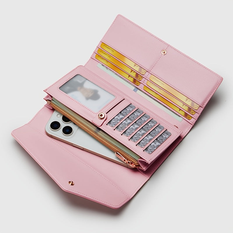 Portefeuille femme croco gaufré, replié comme une enveloppe
